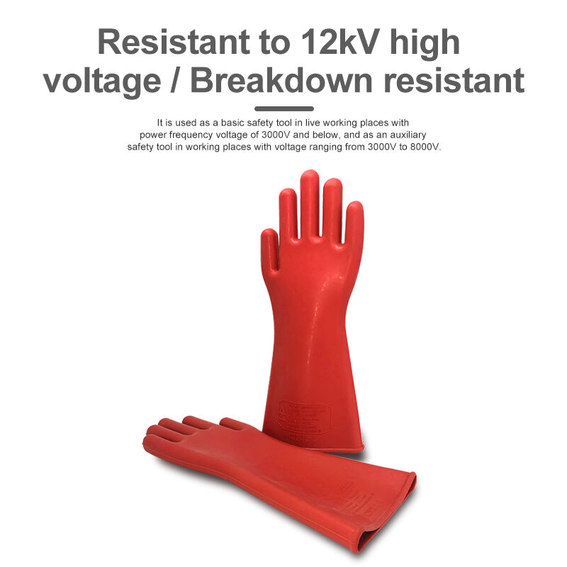 Natural Rubber Insulating Gloves 1.2 Class 12KV Test Voltage AC ≤8000V For Electrical Maintenance Power Distribution
