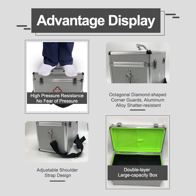 Premium Aluminum First Aid Kit with Shoulder Strap Water Resistant Dual-Layer Emergency Medical Case for Home Office Outdoor Travel 35x18x22cm